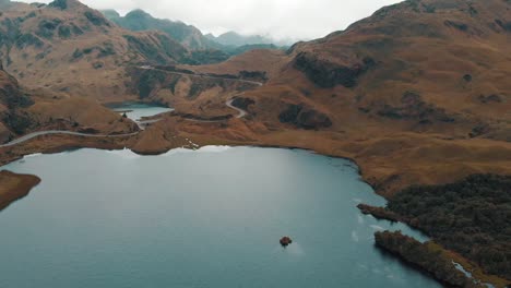 The-Scenic-Aerial-View-Over-the-Atillo-Lagoons-at-Sangay-National-Park-with-Highland-Wilderness-Mountains-and-Hillside