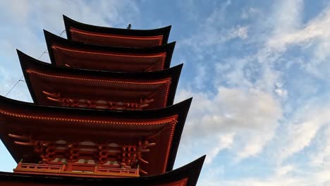 Beautiful-red-pagoda-against-a-blue-evening-sky-in-Japan