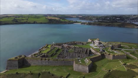Breathtaking-Stone-Fortress-of-Charles-Fort-on-Ireland-Coast,-Aerial-Drone