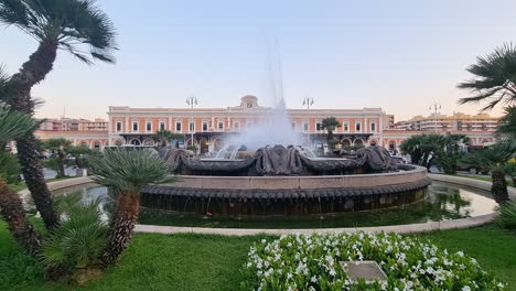 Fountain-at-Bari-Central-Station-Bari-Centrale-in-Puglia-Italy,-Stazione-Centrale