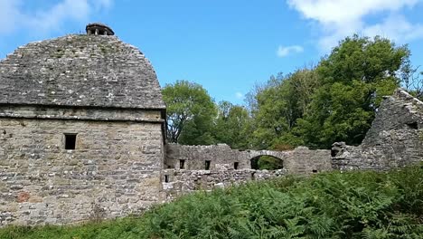 Old-stone-Penmon-priory-dovecot-on-secluded-fern-covered-Welsh-countryside-grounds