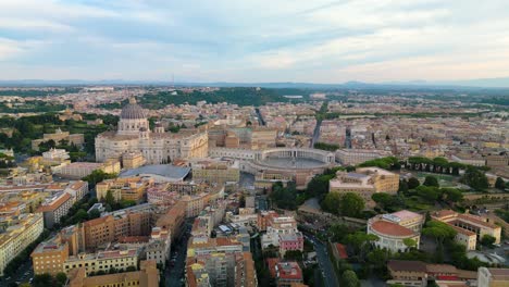 Drone-Flies-Backward-Away-from-Historic-Vatican-City-in-Rome,-Italy