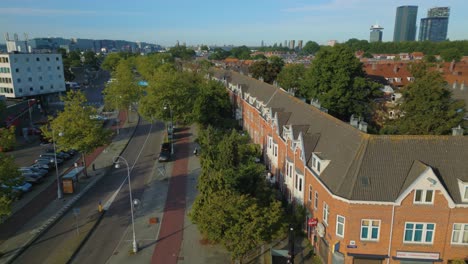 Lowering-drone-at-Meeuwenlaan-in-Amsterdam-Noord-living-neighborhood
