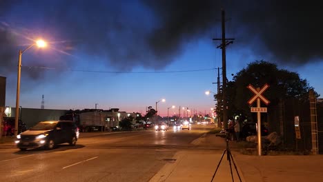Dark-smoke-from-big-fire-during-sunset