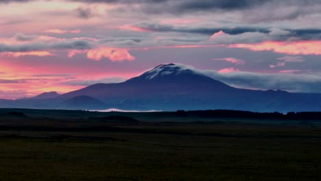 Scenic-Sunrise-Over-Hekla-Volcano-In-Iceland---aerial-drone