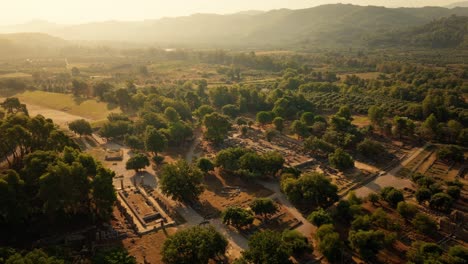 A-cinematic-aerial-shot-of-the-ruins-in-Olympia-in-Greece