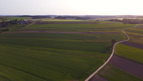 Breathtaking-fairy-tale-aerial-top-view-flight-Village-in-austria-Europe-field-meadow-road-sunset-summer-23