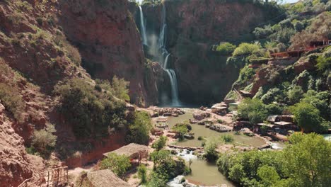 Wide-view-of-waterfalls-and-landscape-in-Ouzoud,-Morocco