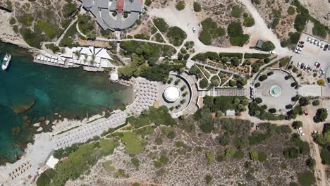 Top-down-descending-aerial-to-roman-thermal-spring-Kallithea-in-Rhodes