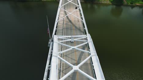 Aerial-Above-Broadway-Bridge-Crossing-Arkansas-River-In-Little-Rock,-Arkansas,-USA