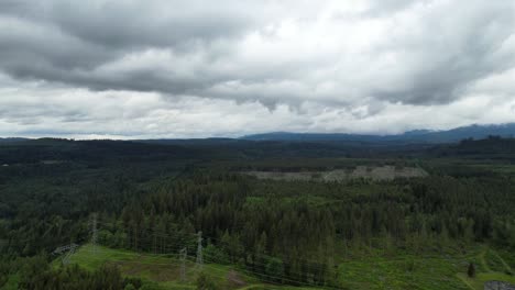 Hochspannungskabel-In-Den-Wäldern-Von-Bellevue,-Washington,-Aus-Der-Sicht-Eines-Drohnenfluges