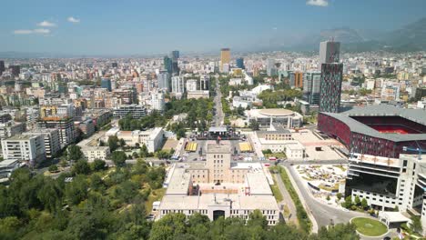 Aerial-View-of-Mother-Teresa-Square-in-Albanian-Capital-City---Tirana