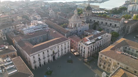 University-Square-and-Catania-Cathedral-in-Sicily,-Italy---Aerial-View