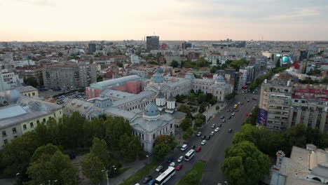 Aerial-View-Of-Coltea-Hospital-And-Coltea-Church,-University-Square,-Bucharest