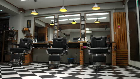the-camera-on-the-Steadicam-shows-the-interior-of-a-Barber-shop-with-a-beautiful-design.