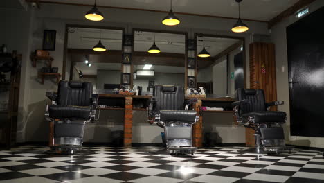 the-camera-on-the-Steadicam-shows-the-interior-of-a-Barber-shop-with-a-beautiful-design.