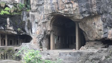 The-Pitalkhora-Caves,-in-the-Satmala-range-of-the-Western-Ghats-of-Maharashtra,-India,-are-an-ancient-Buddhist-site-consisting-of-14-rock-cut-cave-monuments-which-date-back-to-the-third-century-BCE