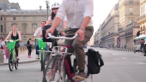 New-Bicycle-Road-on-Rue-de-Rivoli-in-Central-Paris:-Cars-Blocked-Off,-Massive-Bike-Highway-Promotes-Sustainable-Urban-Transport-and-Cycling-Culture