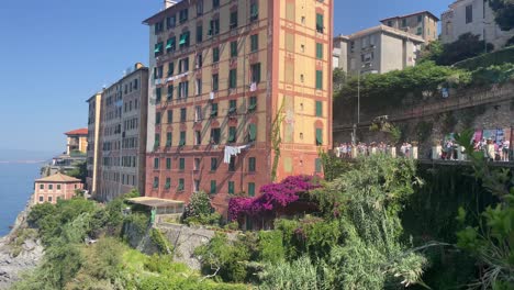 Facade-view-of-the-residential-sea-view-apartments-in-Camogli,-Italy
