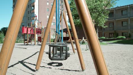 Empty-playground-by-housing-area-in-Botkyrka,-Sweden