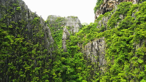 Hochfliegende-Luftaufnahme-Des-Grüns,-Das-Hoch-Oben-Auf-Kalksteinfelsen-In-Thailand-Wächst