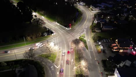 Aerial-hyper-lapse-Christchurch-orbit-intersection-night,-New-Zealand