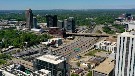 Drone-timelapse-passing-Google-tower-to-show-traffic-in-downtown-Atlanta