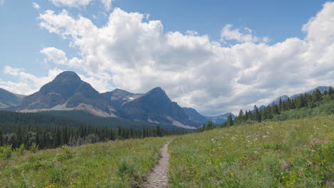 Dramatic-Timelapse-of-meadows-and-mountains-at-Glacier-National-Park,-Montana