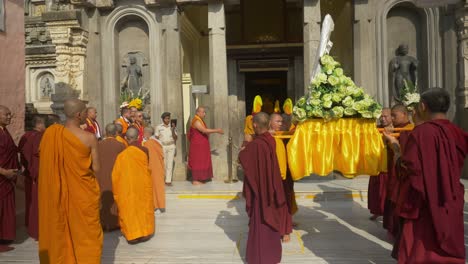 Buddhist-monks-procession-on-the-occasion-of-Holy-Dalai-Lama's-88th-birthday-at-Mahabodhi-Temple-World-Heritage-site
