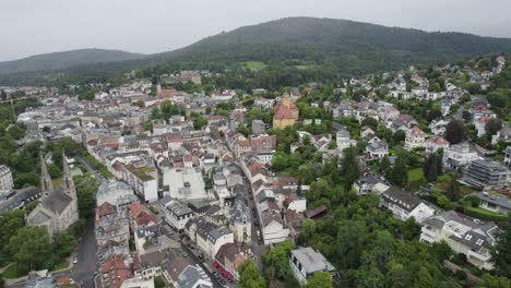 Aerial-view-circling-Baden-Baden-spa-town-in-the-south-west-of-Germany's-black-forest-mountain-range