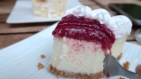 A-slice-of-cheesecake-with-whipped-cream-and-berry-marmalade-on-top