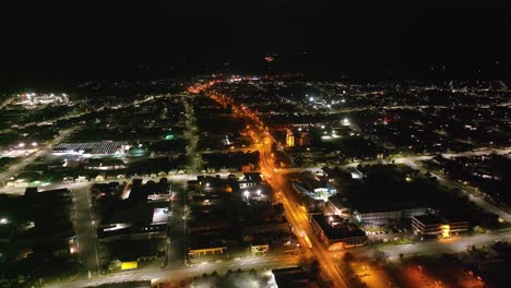 Drone-flyover-main-street-in-Timaru-town-in-the-night