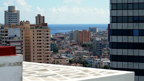 Rooftop-View-Overlooking-Cityscape-Buildings-In-Havana,-Cuba