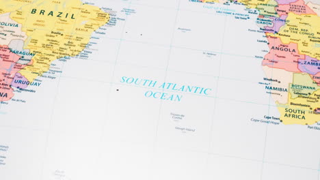 Close-up-of-the-word-South-Atlantic-Ocean-on-a-world-map-with-the-detailed-name-of-the-capital-city