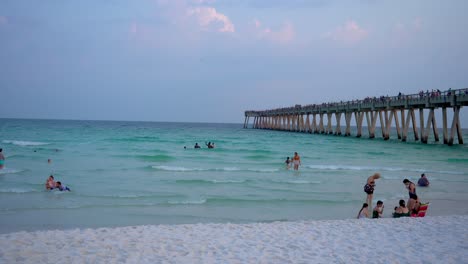 Navarre-Beach-with-fishing-pier-at-the-sunset-time
