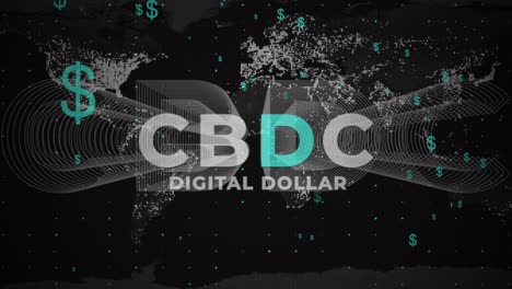 Zentralbank-Digitalwährungsanimation-Des-Digitalen-Dollars-Mit-USD-Logo-Auf-Schwarzem-Hintergrund-Mit-Globaler-Karte-Des-Planeten,-Die-In-Allen-Ländern-Zu-Einer-Beliebten-Transaktionsform-Wird