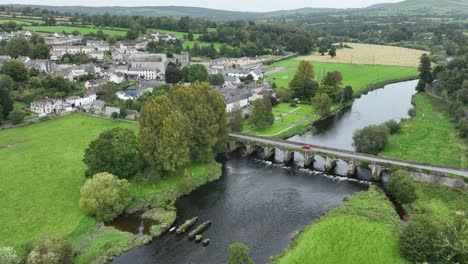 Kilkenny-Ireland-Inistioge-Aerial-flying-to-the-village-over-The-Barrow-River