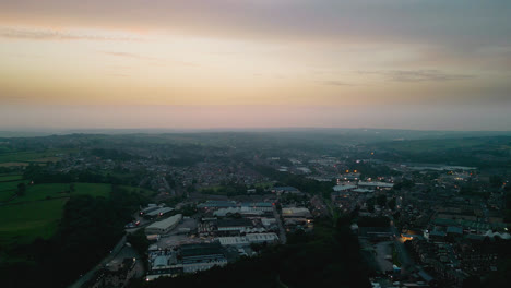 Explore-Heckmondwike,-UK,-via-drone-footage:-industry,-streets,-old-town,-and-Yorkshire's-summer-evening-ambiance