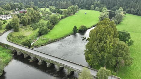 Kilkenny-Ireland-Inistioge-tranquil-static-aerial-shot-of-this-beauty-spot-on-a-summer-mornings-heaven-of-peace