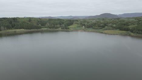 Gloomy-day-spent-in-Icelandic-nature,-lake-into-the-forest