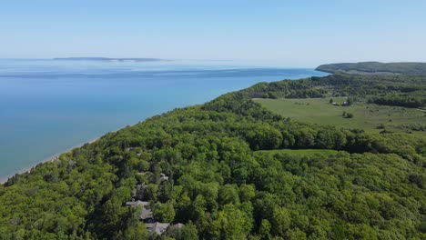 Natural-forest-on-coastline-of-lake-Michigan,-aerial-drone-view