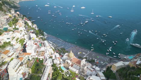 Aerial-Pullback-Reveals-Positano-Bay-along-Famous-Amalfi-Coast-in-Italy