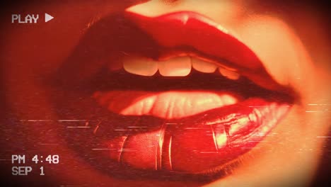 Recreated-VHS-tape-animation:-the-waving-painting-of-a-pair-of-sensual-female-red-lips