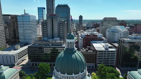 Indiana-statehouse-and-capitol-building-in-downtown-Indianapolis,-IN