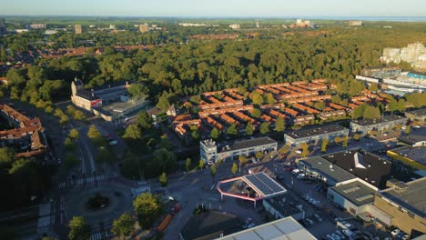 Aerial-over-Amsterdam-Noord-district-Vogeldorp-and-Vliegenbos-in-summer