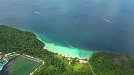 Aerial-view-of-tropical-beach-paradise-in-Thailand-Koh-Phi-Phi-islands-in-Krabi-province
