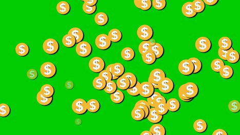 Nach-Oben-Bewegende-Dollarmünzen,-Geldanimation,-Zeichensymbol,-Bewegungsgrafiken-Auf-Grünem-Bildschirm