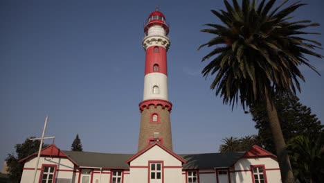 A-wide-angle-front-shot-of-the-historical-Swakopmund-lighthouse-in-Namibia