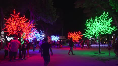 People-walking-around-enjoying-lights-at-the-Christmas-in-the-Marianas,-Saipan,-USA