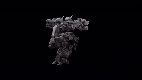 Detailed-3D-model-of-the-robot,-warrior-futuristic-machine-rendering-animation,-rigged-skeletal-structure,-walking-left---front-side-left-view,-overlay-for-alpha-matte-blending,-SCI-FI-concept